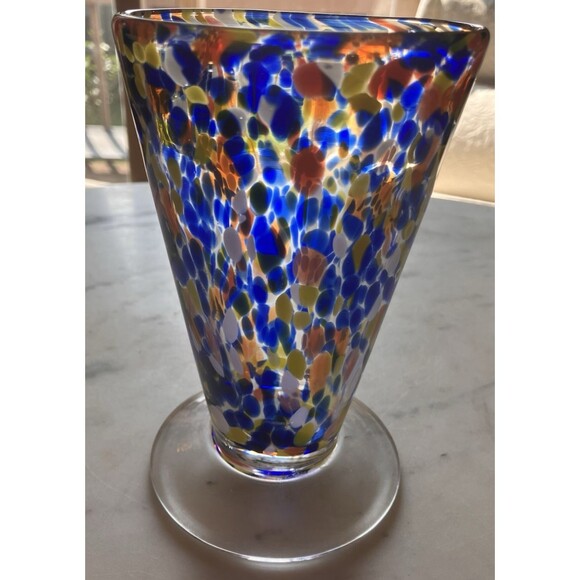 1 Source Hand Blown Art Glass Confetti Vase Drinkware Ice Cream Dish EUC - Picture 5 of 8